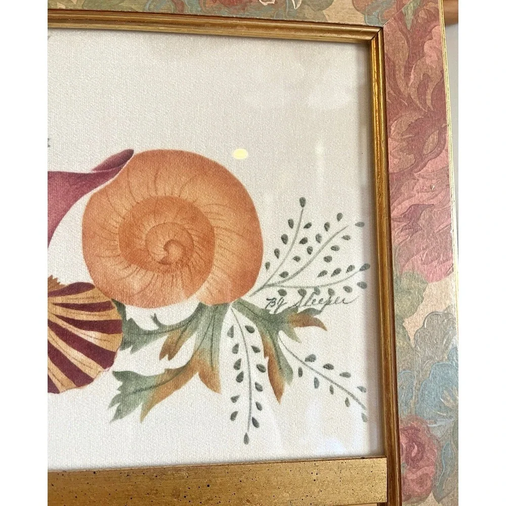 B.J. Sleeper Framed Theorem Painting Shells Seaweed Signed Mirror Vintage 21x11